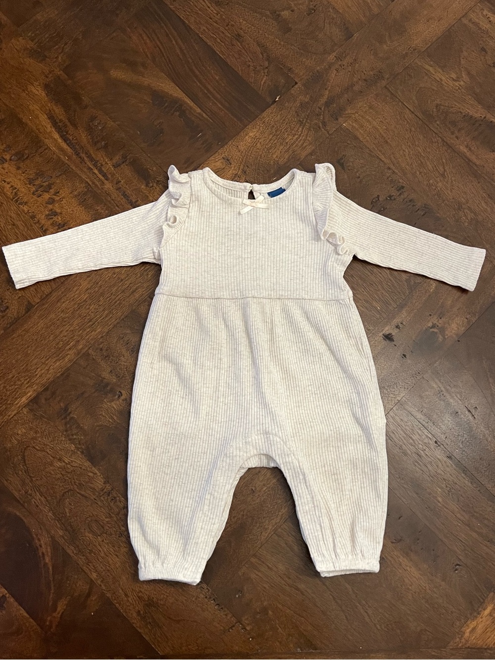 Ribbed Long-Sleeve Footless Baby Romper - Cream